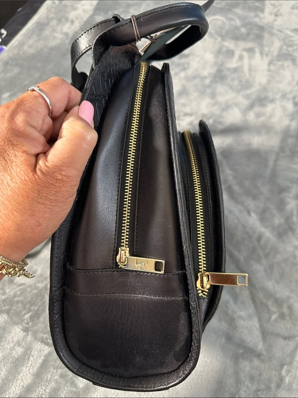 NWTS Vélez  Leather Black Croc-Embossed Mini Backpack